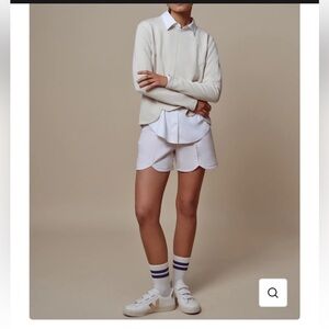 Scallop-Hem Cream Athletic Shorts